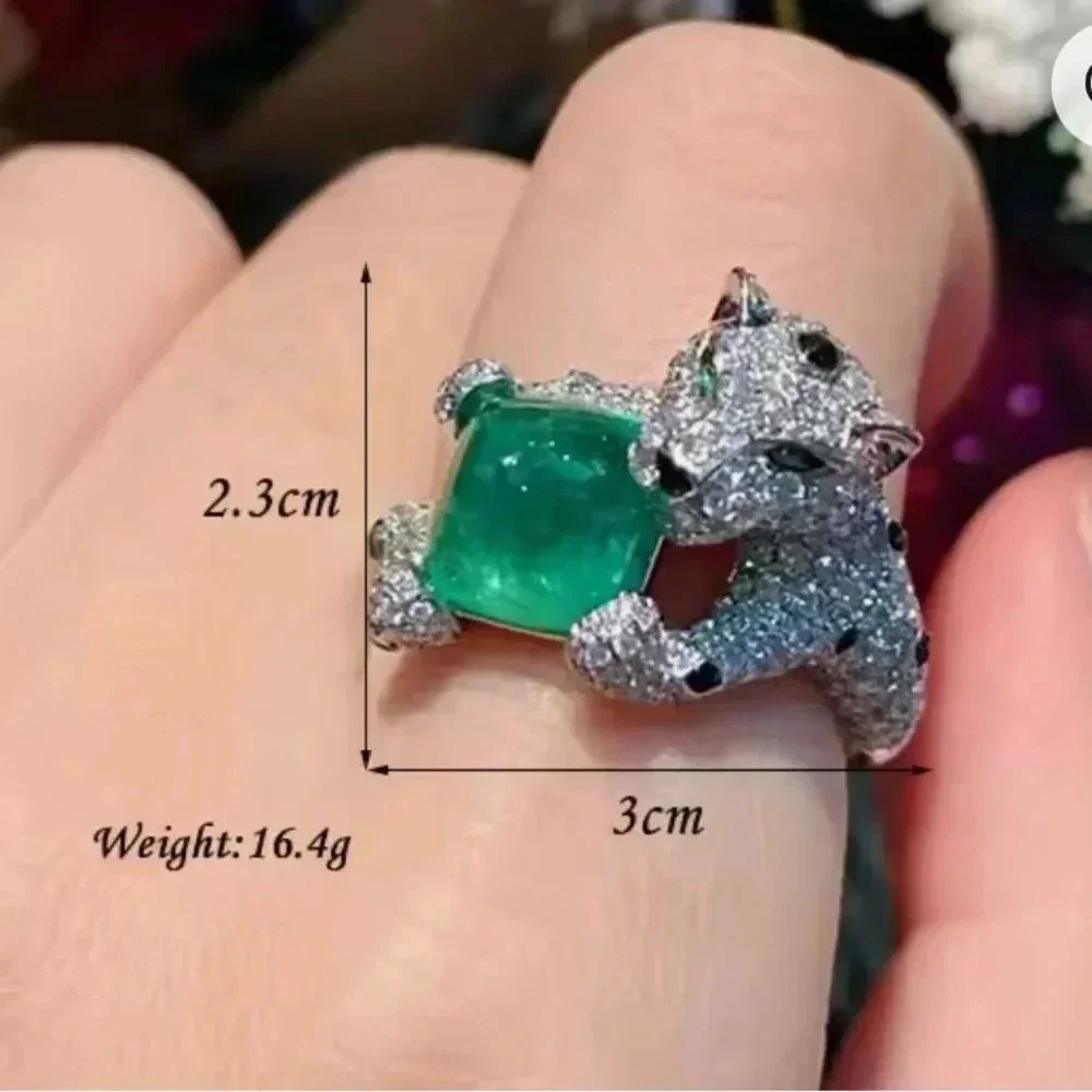 French Vintage Luxury Green Cubic Zirconia Cheetah Ring
